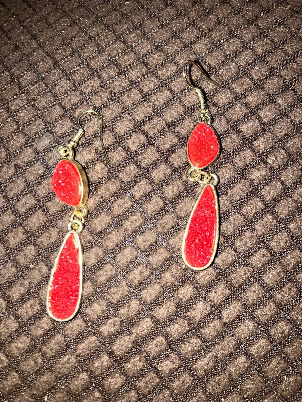 Gold-Tone Red Teardrop Dangle Earrings for Women